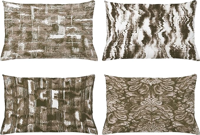 Ambesonne Vintage Throw Pillow CushiCase Pack 4, Abstract Grunge Effect Brushstrokes Waving Striping Stains Paisley Drops, Modern Accent Double-Sided Digital Printing, 20" x 12", Taupe Army Green