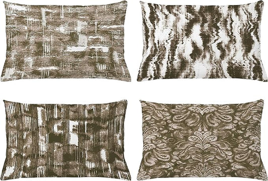 Ambesonne Vintage Throw Pillow CushiCase Pack 4, Abstract Grunge Effect Brushstrokes Waving Striping Stains Paisley Drops, Modern Accent Double-Sided Digital Printing, 20" x 12", Taupe Army Green