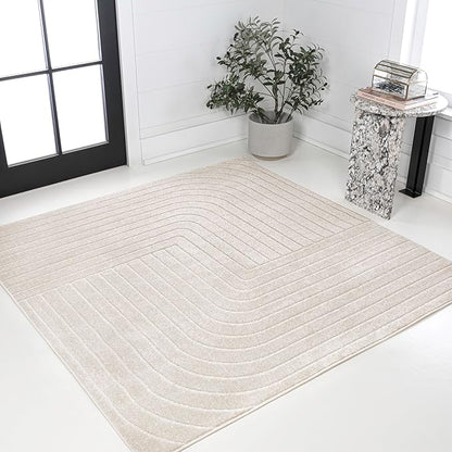 Eyely NCS101A-5SQ Scandinavian Odense Minimalist Angle Geometric Indoor Rug, Pet Friendly, Non-Shedding, Stain Resistant, Easy-Cleaning, Ivory/Cream, 5' Square, Indoor/Outdoor, Area Rug