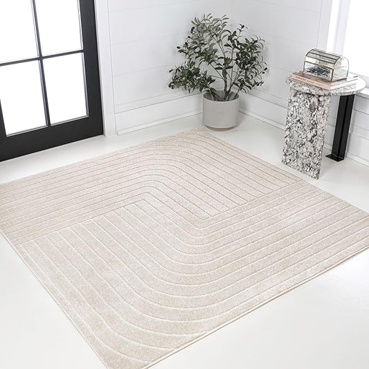 Eyely NCS101A-7SQ Scandinavian Odense Minimalist Angle Geometric Indoor Rug, Pet Friendly, Non-Shedding, Stain Resistant, Easy-Cleaning, Ivory/Cream, 7' Square, Indoor/Outdoor, Area Rug