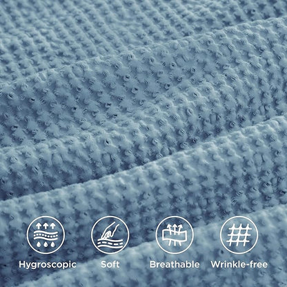 Bedsure Cotton Duvet Cover Queen - 100% Cotton Waffle Weave Grey Blue Duvet Cover Queen Size, GentleSoft™ and Breathable Bedding Set for All Season, 3 Pieces, 90"x90"