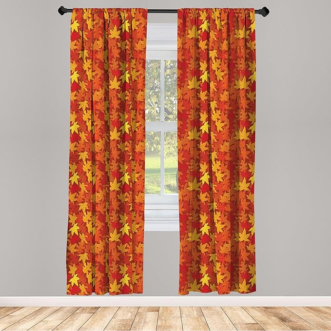 Ambesonne Orange Window Curtains, Colorful Autumn Fall Season Maple Leaves in Unusual Designs Nature Print, Lightweight Decorative Panels Set of 2 with Rod Pocket, Pair of - 28" x 63", Burnt Orange