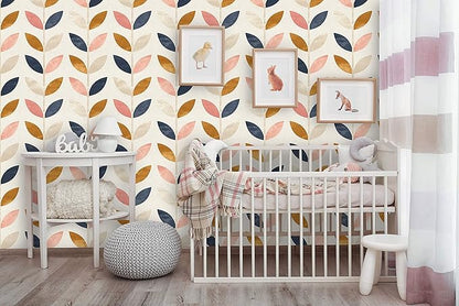 Removable Peel 'n Stick Wallpaper, Self-Adhesive Wall Mural, Rose Gold Blue Floral Pattern, Nursery Baby’s Room Decor • Scandinavian Design (Sample 12" W x 8" H)