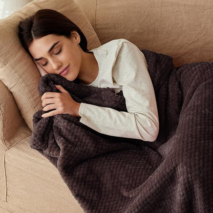Exclusivo Mezcla Fleece Throw Blanket Extra Large, Super Soft and Warm Blankets for Couch, Sofa and Bed Waffle Textured, Cozy, Fuzzy and Lightweight (Coffee, 50x70 Inches)