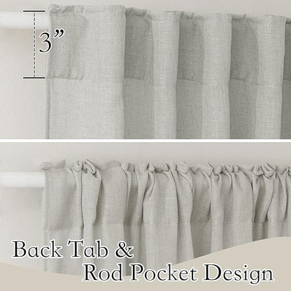 RYB HOME Linen Sheer Curtains 95 inches Long, Textured Privacy Semi Sheer Curtains 2 Hanging Options for Bedroom Office Living Room Patio Door Window Decor, Grey, W 52 x L 95, 2 Pcs