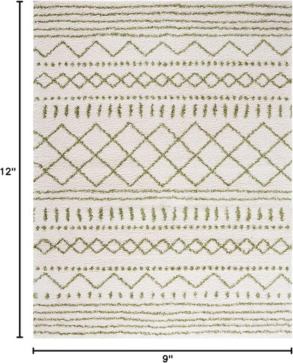 SAFAVIEH Arizona Shag Collection Area Rug - 9' x 12', Ivory & Green, Moroccan Design, Non-Shedding & Easy Care, 1.6-inch Thick Ideal for High Traffic Areas in Living Room, Bedroom (ASG741Y)