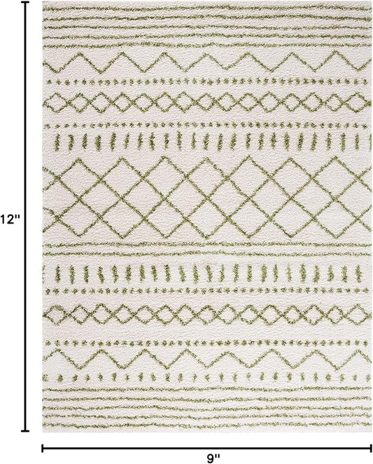 SAFAVIEH Arizona Shag Collection Area Rug - 9' x 12', Ivory & Green, Moroccan Design, Non-Shedding & Easy Care, 1.6-inch Thick Ideal for High Traffic Areas in Living Room, Bedroom (ASG741Y)