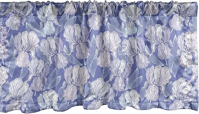 Lunarable Flower Window Valance, Blossomed Iris Flower Spring Garden Art, Curtain Valance for Kitchen Bedroom Decor with Rod Pocket, 54" X 12", Blue