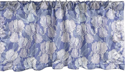 Lunarable Flower Window Valance, Blossomed Iris Flower Spring Garden Art, Curtain Valance for Kitchen Bedroom Decor with Rod Pocket, 54" X 12", Blue