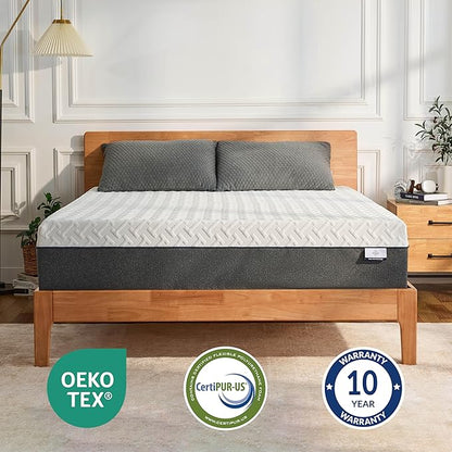 10 Inch King Green Tea Memory Foam Mattress for Cool Sleep & Pressure Relief, Bed in a Box, Removable Cover No Fiberglass, CertiPUR-US Certified
