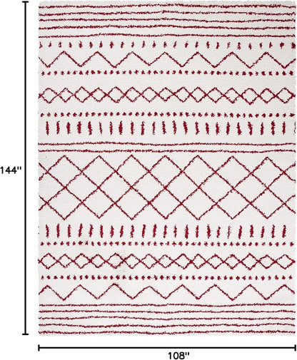 SAFAVIEH Arizona Shag Collection Area Rug - 9' x 12', Ivory & Red, Moroccan Design, Non-Shedding & Easy Care, 1.6-inch Thick Ideal for High Traffic Areas in Living Room, Bedroom (ASG741P)