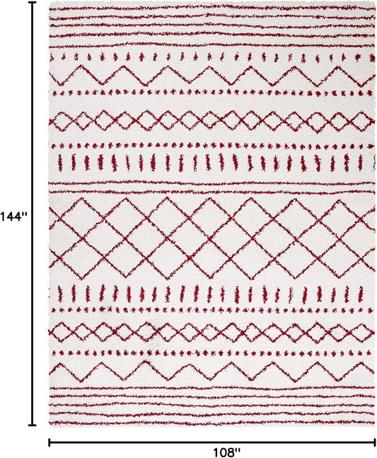 SAFAVIEH Arizona Shag Collection Area Rug - 9' x 12', Ivory & Red, Moroccan Design, Non-Shedding & Easy Care, 1.6-inch Thick Ideal for High Traffic Areas in Living Room, Bedroom (ASG741P)
