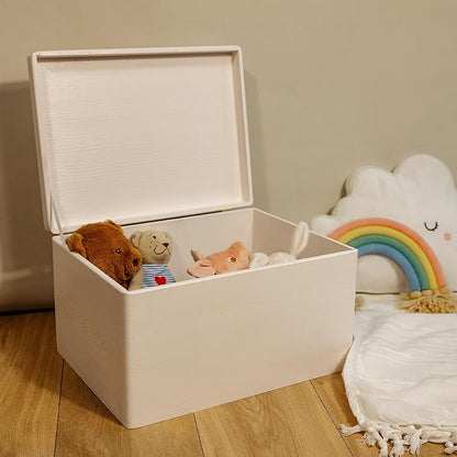 Large White Wooden Box Storage with Hinged Lid | 15.8 x 11.8 x 9.44 inches (+-0.5) | Gift Box for Tool Dog Toy Shoes Clothes Kitchen Storage Document | Wood Keepsake Chest