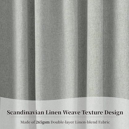KangBang Full Blackout Linen Curtains 108 Inch Length, Noise Reducing Sun Blocking Curtains for Bedroom Dining Room, Back Tab Loop Pocket Pleated Floor to Ceiling Drapes(52Wx108L, Ash Fog Grey,2 PCs)