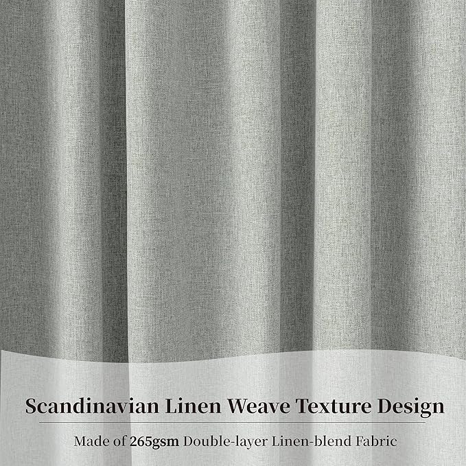 KangBang Extra Wide Blackout Linen Curtains, Sliding Door Curtains 84Wx108L, Back Tab Pocket Pleated Room Darkening Modern Drapes for Cottage High Ceiling(7FTx9FT, Fog Grey,2 Panels)