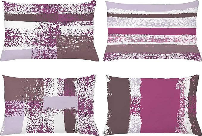 Ambesonne Grunge Throw Pillow CushiCase Pack 4, Abstract Design Simplistic Minimal Stripes Brushstrokes Contemporary, Modern Accent Double-Sided Digital Printing, 20" x 12", Grey Pink and Dark Mauve