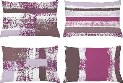 Ambesonne Grunge Throw Pillow CushiCase Pack 4, Abstract Design Simplistic Minimal Stripes Brushstrokes Contemporary, Modern Accent Double-Sided Digital Printing, 20" x 12", Grey Pink and Dark Mauve