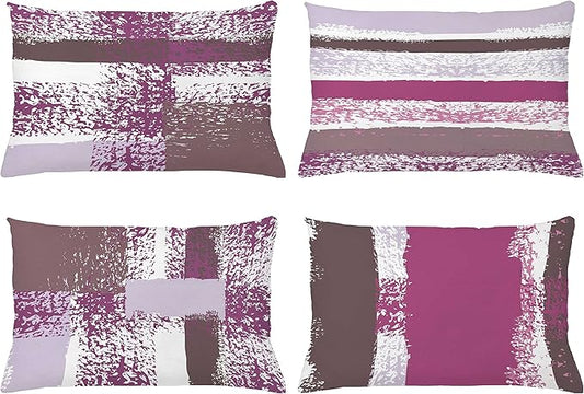 Ambesonne Grunge Throw Pillow CushiCase Pack 4, Abstract Design Simplistic Minimal Stripes Brushstrokes Contemporary, Modern Accent Double-Sided Digital Printing, 20" x 12", Grey Pink and Dark Mauve