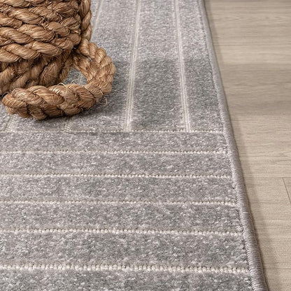 Eyely NCS101B-28 Scandinavian Odense Minimalist Angle Geometric Indoor Runner Rug, Modern, Contemporary, Coastal, Bohemian, Bedroom, Kitchen, Living Room, Non Shedding, Gray/Ivory, 2' x 8'