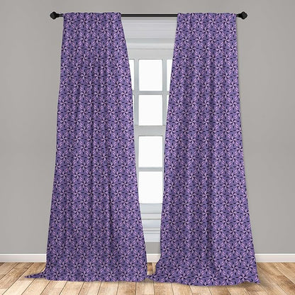 Ambesonne Geometric Curtains, Blossoming Flowers with Birth of Nature Season Theme Spring Summer, Window Treatments 2 Panel Set for Living Room Bedroom, Pair of - 28" x 84", Purple