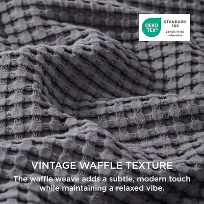 Bedsure Cooling Waffle Duvet Cover Queen - Cotton Blend Rayon Derived from Bamboo Duvet Cover Set for Hot Sleepers, Breathable Bedding Set with a Vintage Charm, 3 Pieces (Charcoal, Queen, 90"x90")