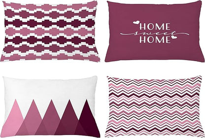 Ambesonne Modern Throw Pillow Cushion Case Pack of 4, Geometric Style Pattern of Triangles Zigzags Love Home Phrase Print, Modern Accent Double-Sided Printing, 20" x 12", Dried Rose and Pale Pink