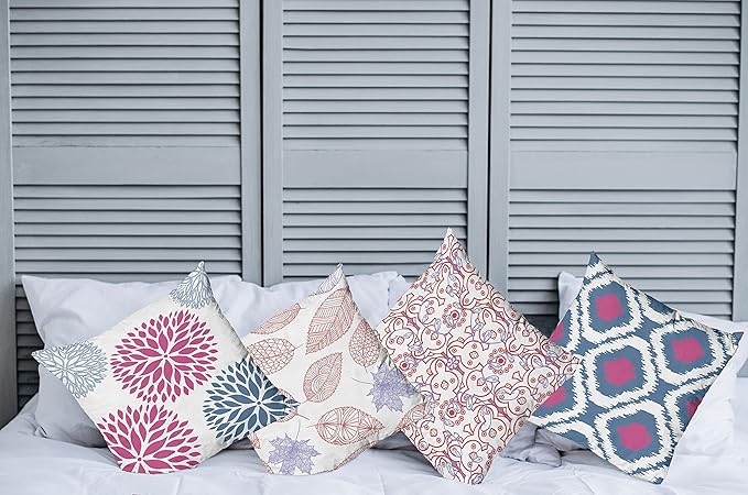 Ambesonne Vintage Throw Pillow Cushion Case Pack of 4, Bohemian Ornamental Leaves Dahlia Pattern Geometric Art Curlicue Motif, Modern Accent Double-Sided Digital Printing, 20", Pink and Dark Sky Blue