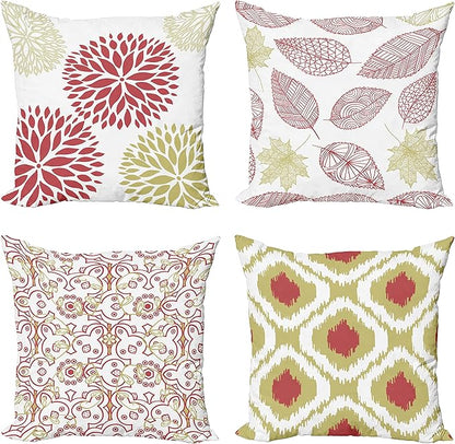 Ambesonne Vintage Throw Pillow Cushion Case Pack of 4, Bohemian Ornamental Leaves Dahlia Pattern Geometric Art Curlicue Motif, Modern Accent Double-Sided Digital Printing, 20", Dark Pink and Khaki