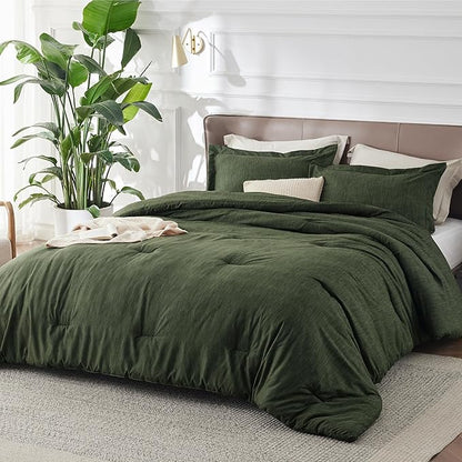 Bedsure California King Comforter Set - Dark Green Soft Bedding for All Seasons, Cationic Dyed Bed Set, 3 Pieces, 1 California King Size Comforter (104"x96") and 2 Pillow Shams (20"x36"+2")
