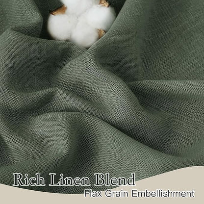 RYB HOME Spring Curtains for Living Room, Light Filtering Privacy Protection Linen Sheer Curtains for Sliding Glass Door, W 52 x L 90 inches, Hunter Green, 2 Panels Set