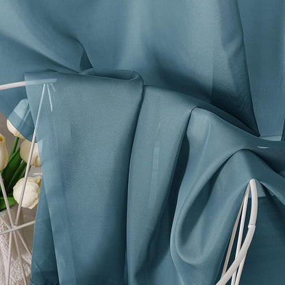 Aiyufeng Dusty Blue Sheer Curtains 36 inches Long, Short Kitchen Window Treatment Solid Sheers Cafe Curtains Bathroom Voile Half Window Curtains 2 Panels, Rod Pocket, 40" Wx36 L