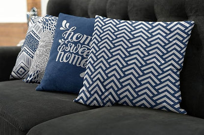 Ambesonne Modern Throw Pillow Cushion Case Pack of 4, Monochrome Design Sharp Angled Squama Scale Dahlia Chevron and Home Phrase, Modern Accent Double-Sided Digital Printing, 16", Dark Sky Blue White