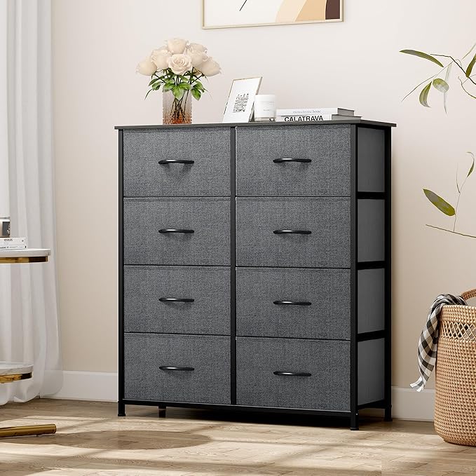 YITAHOME 8 Drawers Fabric Dresser - Storage Tower Unit Organizer Unit for Living Room & Closets - Sturdy Steel Frame & Easy Pull Fabric Bins
