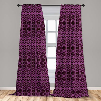 Ambesonne Lattice Window Curtains, Abstract Symmetric Pattern with Geometric Elements in Pink Color Shade, Lightweight Decor 2-Panel Set with Rod Pocket, Pair of - 28" x 63", Brown Magenta