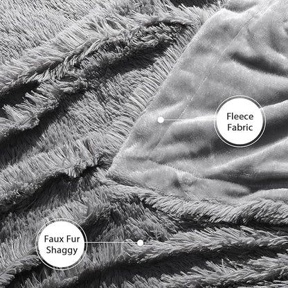 Tuddrom Decorative Extra Soft Faux Fur Throw Blanket 50"x60",Solid Lightweight Fuzzy Reversible Long Hair Shaggy Blanket,Fluffy Cozy Plush Mink Fleece Comfy Microfiber Blanket for Couch Sofa Bed, Grey