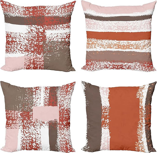 Ambesonne Grunge Throw Pillow Cushion Case Pack of 4, Abstract Design Simplistic Minimal Stripes Brushstrokes Contemporary, Modern Accent Double-Sided Digital Printing, 20", Taupe Paprika and Rose