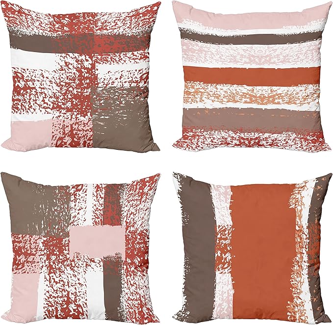 Ambesonne Grunge Throw Pillow Cushion Case Pack of 4, Abstract Design Simplistic Minimal Stripes Brushstrokes Contemporary, Modern Accent Double-Sided Digital Printing, 18", Taupe Paprika and Rose