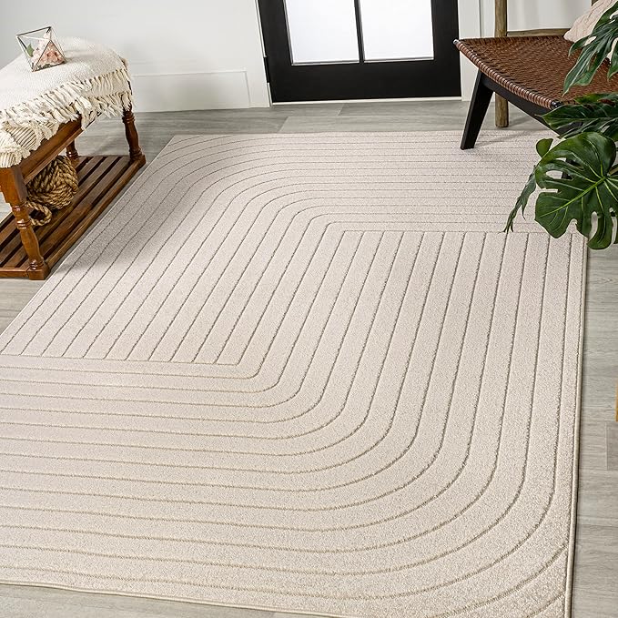 Eyely NCS101A-9 Scandinavian Odense Minimalist Angle Geometric Indoor Rug, Pet Friendly, Non-Shedding, Stain Resistant, Easy-Cleaning, Ivory/Cream, 9 ft. x 12 ft., Indoor/Outdoor, Area Rug