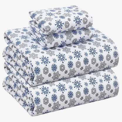 RUVANTI Flannel Sheets Queen Size - 100% Cotton Double Brushed Bed Sheets, Deep Pockets 16 Inches Queen Sheet Set, All Seasons Breathable & Extra Soft - Warm & Cozy, 4 Piece, Snow Flake Grey