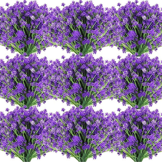 Hoteam 50 Bundles Outdoor Artificial Flowers Plants Uv Resistant Outside Faux Flowers Plastic Fake Plants Outdoor Summer Fall Seasons Decoration Shrubs Garden Porch Box, Purple