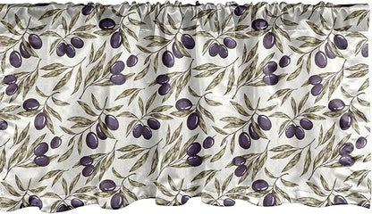 Ambesonne Olive Window Valance Pack of 2, Digitally Generated Hand Drawn Style Botanical Blossoms, Rod Pocket Curtain Valances for Kitchen Bedroom, 42" X 12", Quartz Taupe