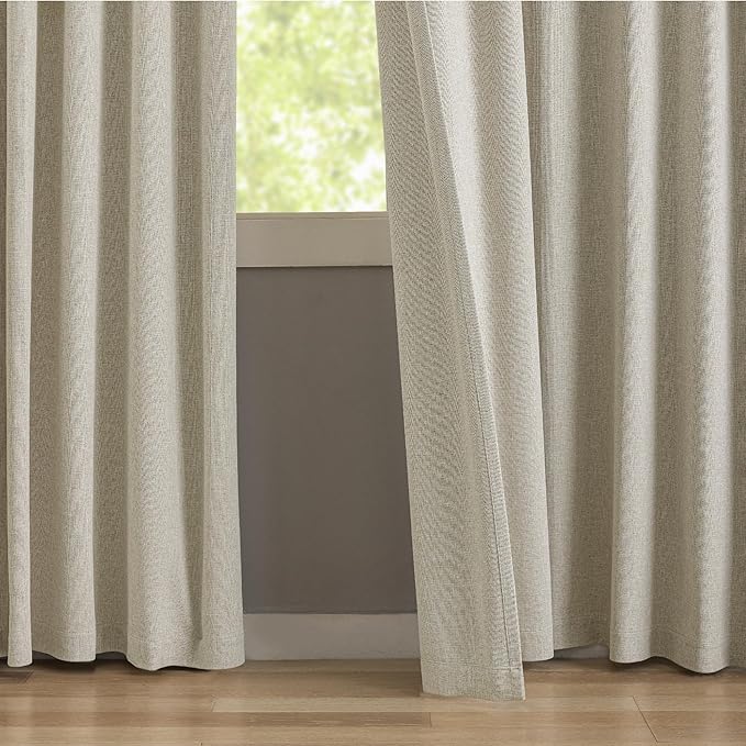 KangBang Pinch Pleated Blackout Curtains 108 Inches Long 2 Panels Set, Pinch Pleat Linen Curtains for Living Room with Adjustable Hooks, Elegant Modern Window Panels for Villa, Linen Color,42Wx108L