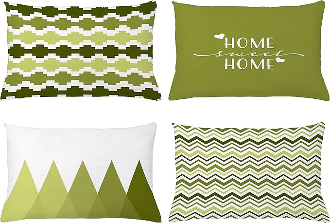 Ambesonne Modern Throw Pillow Cushion Case Pack of 4, Geometric Style Pattern of Triangles Zigzags Love Home Phrase Design, Modern Accent Double-Sided Printing, 20" x 12", Olive Green and White
