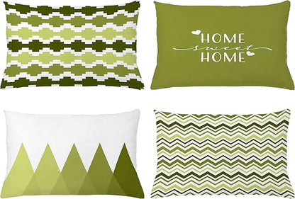 Ambesonne Modern Throw Pillow Cushion Case Pack of 4, Geometric Style Pattern of Triangles Zigzags Love Home Phrase Design, Modern Accent Double-Sided Printing, 20" x 12", Olive Green and White