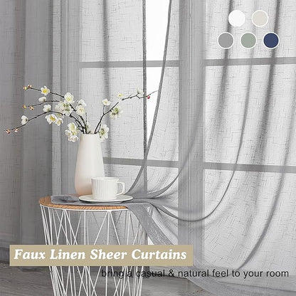 Aiyufeng Grey Sheer Curtains 45 Inch Length 2 Panels, Short Linen Curtains for Kitchen, Small Window Curtains Window Treatment Privacy with Light Filtering for Cafe/Bathroom, Each 30Wx45L Inch, Gray