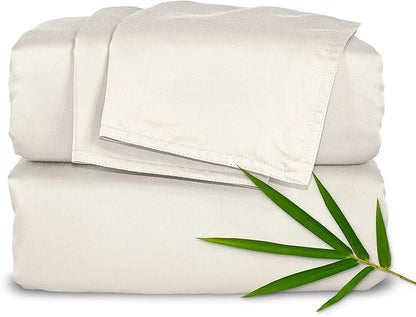 King Sheets by Pure Bamboo, Genuine 100% Organic Viscose Derived from Bamboo Bed Sheet Set, Luxuriously Soft & Cooling, Double Stitching, Lifetime Quality Promise (King, Ivory)