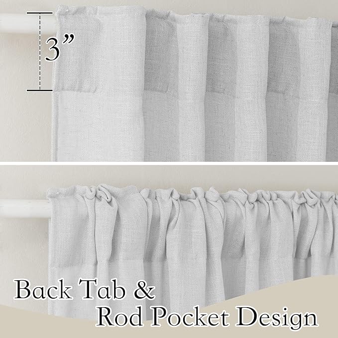 RYB HOME Sheer Curtains for Kitchen - Linen Textured Semi Sheer Curtains Light Glare Filtering for Bedroom Living Room Bathroom Window Decor, Dove Grey, 52 inch Wide x 45 inch Long, 2 Panels