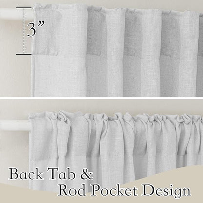 RYB HOME Sheer Curtains for Kitchen - Linen Textured Semi Sheer Curtains Light Glare Filtering for Bedroom Living Room Bathroom Window Decor, Dove Grey, 52 inch Wide x 45 inch Long, 2 Panels