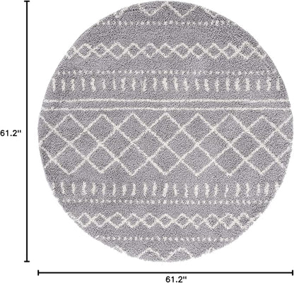 SAFAVIEH Arizona Shag Collection Area Rug - 5'1" Round, Grey & Ivory, Moroccan Design, Non-Shedding & Easy Care, 1.6-inch Thick Ideal for High Traffic Areas in Living Room, Bedroom (ASG741G)