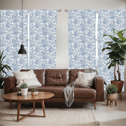 Ambesonne Rose Window Curtains Pack of 2, Vintage Design of Monochromatic Flowers with Leaves Drawing, Lightweight Set with Rod Pocket, 4 Panels of - 28" x 63", Pale Blue